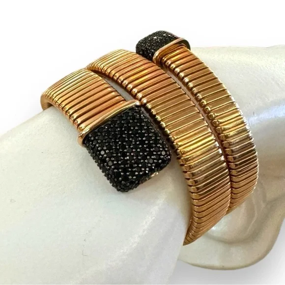 Bronze Milor Italy Black CZ Rose Gold Wrap Bracelet